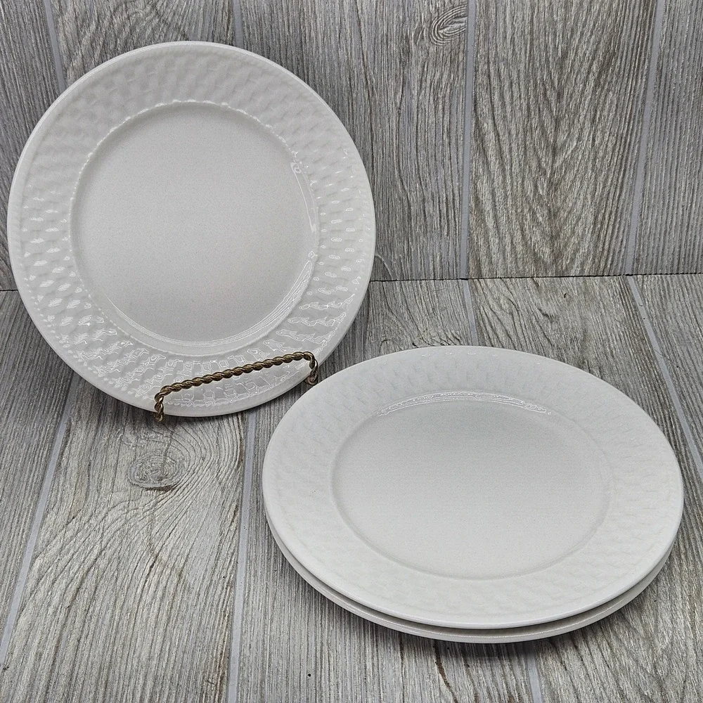 Oneida Westerly Basket White Stoneware Salad Plates Set of 3 Basketweave 7.75